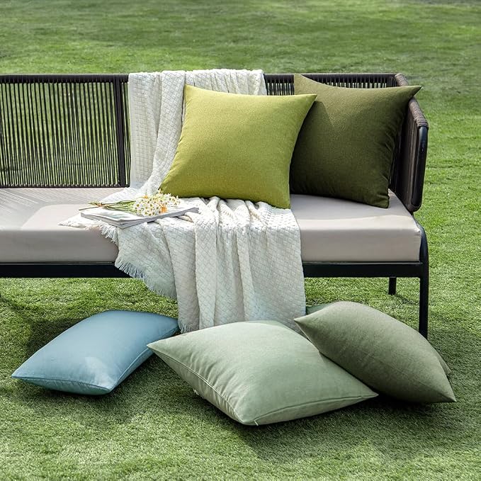 EMEMA Outdoor Throw Pillow Covers Decorative Farmhouse Rectangle Pillowcases Waterproof Cushion Covers Cases for Patio Couch Garden Sofa Home Living Room Set of 2 12x20 Inch Blue Gray