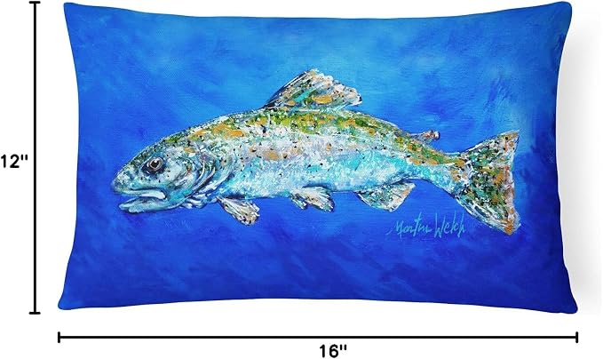 Caroline's Treasures MW1124PW1216 Fish Headed Downstream Canvas Fabric Decorative Pillow Machine Washable, Indoor Outdoor Decorative Pillow for Couch, Bed or Patio, 12HX16W