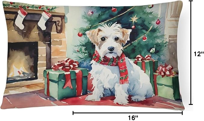 Caroline's Treasures DAC2745PW1216 Sealyham Terrier Cozy Christmas Throw Pillow Machine Washable, Indoor Outdoor Decorative Pillow for Couch, Bed or Patio, 12HX16W