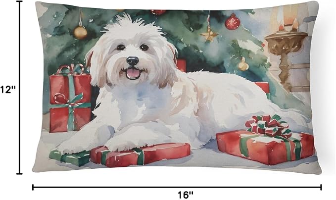 Caroline's Treasures DAC2639PW1216 Coton De Tulear Cozy Christmas Throw Pillow Machine Washable, Indoor Outdoor Decorative Pillow for Couch, Bed or Patio, 12HX16W