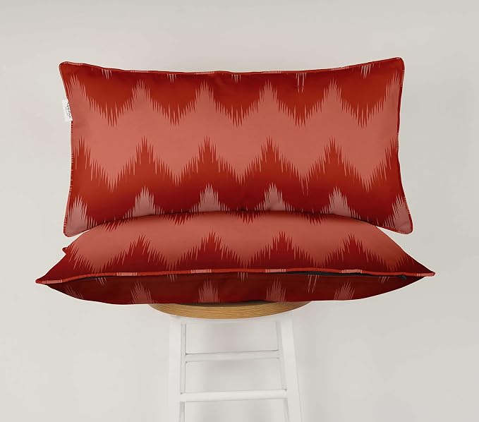 Indoor/Outdoor Polyester Fabric Lumbar Pillow Cover, All-Weather Waterproof Rectangular Cushion Case for Patio Furniture, 12 x 18 Set of 2 - Ikat-73