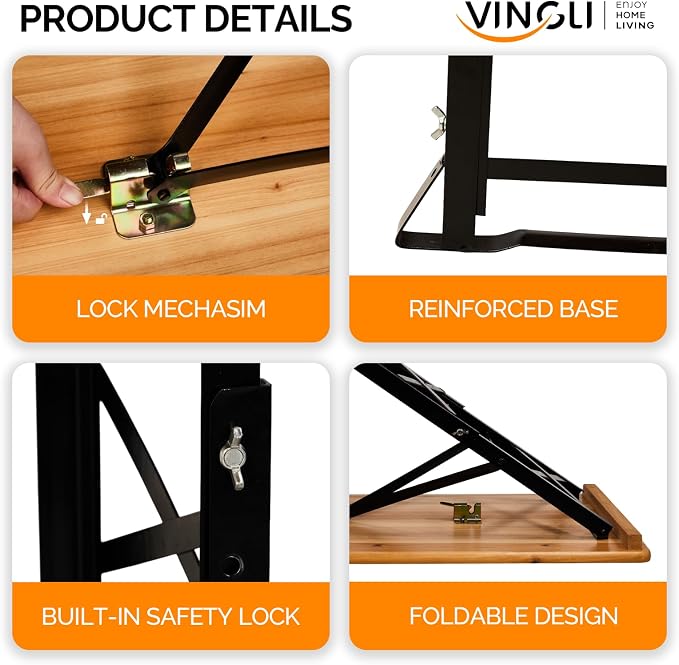VINGLI 67 Inch Wooden Folding Picnic Table, Picnic Beer Table with Umbrella Hole, Adjustable Heights (29.5" Sitting & 41.5" Standing) – Perfect for Picnics, BBQs, Parties, Bars, and Camping
