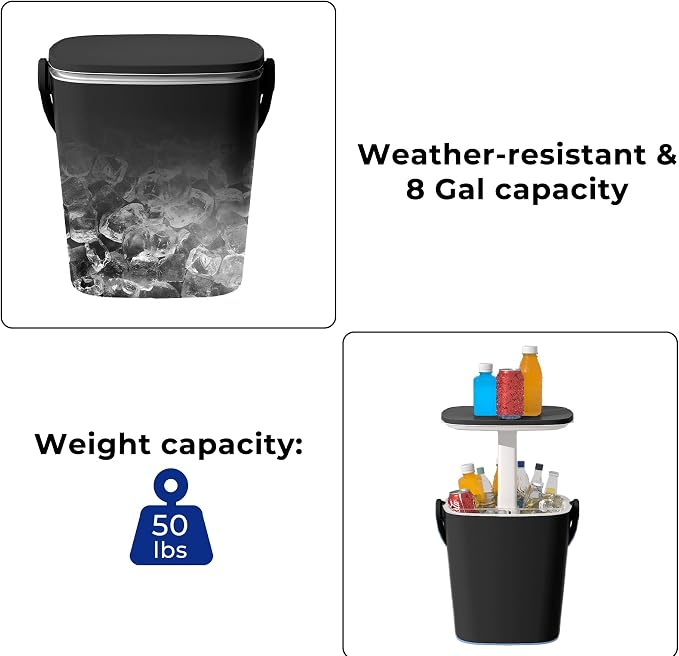 Outdoor Cool Bar Table Portable Cooler Side Table with Handle, Bottle Opener & Lift Top Lid,3-in-1 Cocktail Coffee Table Sturdy,Waterproof & UV Resistant Indoor Outdoor Use(Black)