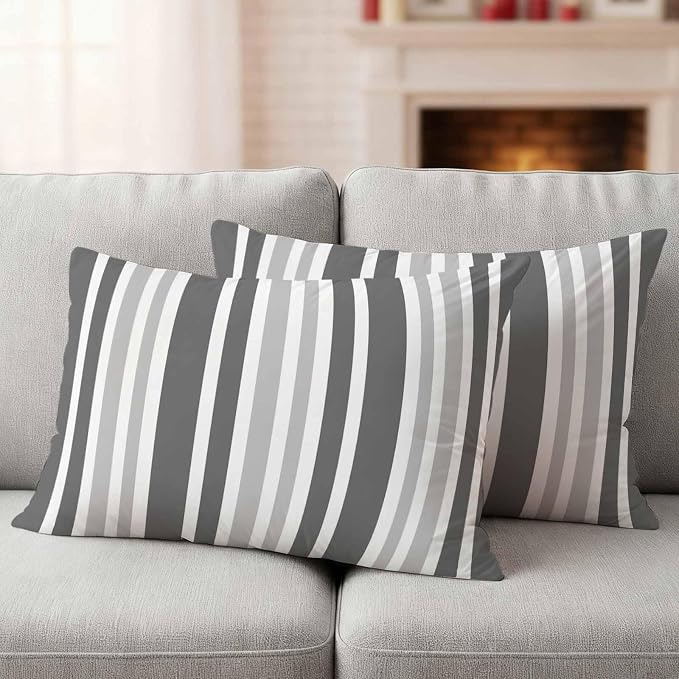 Grey Stripe Outdoor Pillow Covers 20x12 Inch Lumbar Pillow Covers Set of 2 Waterproof Decorative Throw Pillow Cases Farmhouse Minimalist Striped Cushion Covers for Patio Furniture Garden Couch Sofa