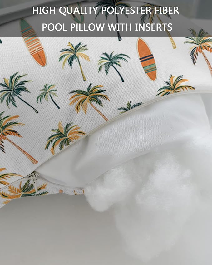 Outdoor Pillows Covers with Inserts Summer Tropical Green Palm Trees with Kayaks Waterproof Recliner Pillow with Adjustable Strap Throw Pillows for Patio Furniture Pool Lounge Chair, 11x16 inch, 2PCS