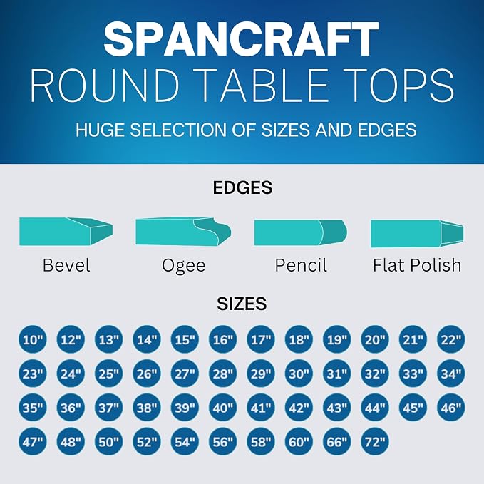Spancraft 48" Inch Round 3/8" Thick Clear Glass Table Top with Pencil Edge Edge and Tempered Glass, Replacement Glass Table Top, Great for Dining Tables, end Tables, and Outdoor Patio Table Tops or