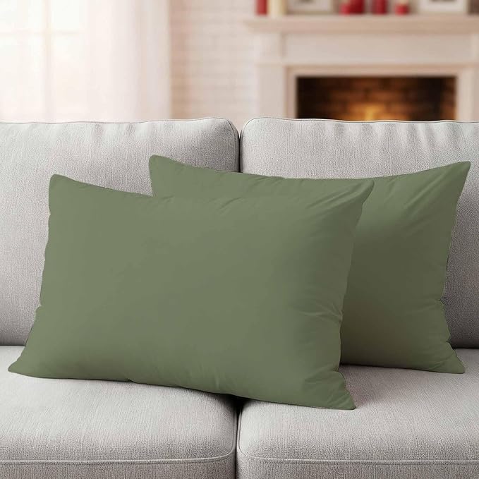 Lumbar Pillow Covers 12 x 20 Inches, Green Solid Color Waterproof Throw Pillow Cover Set of 2, Aesthetics Contemporary Luxury Decorative Rectangle Cushion Covers for Patio/Couch/Garden