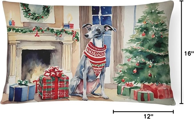 Caroline's Treasures DAC2680PW1216 Italian Greyhound Cozy Christmas Throw Pillow Machine Washable, Indoor Outdoor Decorative Pillow for Couch, Bed or Patio, 12HX16W
