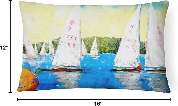 Caroline's Treasures MW1094PW1216 Sailboats Round The Mark Canvas Fabric Decorative Pillow Machine Washable, Indoor Outdoor Decorative Pillow for Couch, Bed or Patio, 12HX16W