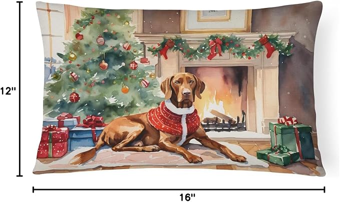 Caroline's Treasures DAC2758PW1216 Vizsla Cozy Christmas Throw Pillow Machine Washable, Indoor Outdoor Decorative Pillow for Couch, Bed or Patio, 12HX16W