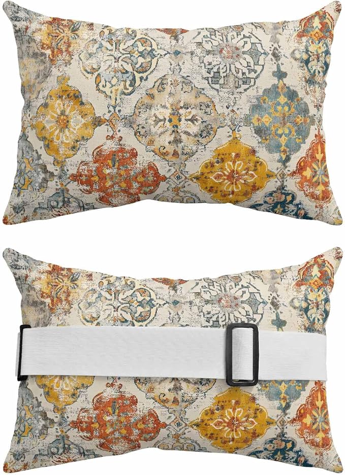 Pack of 2 Outdoor Lumbar Cushions with Inserts, Vintage Morocco Ethnic Boho Country Abstract Art Waterproof Fluffy Fade Body Pillows, Patio Furniture Pillow for Home Balcony Garden Decor 11x16IN