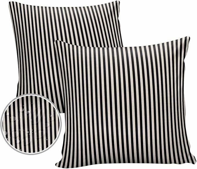 Outdoor Waterproof Throw Pillow Covers Set of 2 Black Stripes Pillowcases 20x20 Inches Linen Classic Vertical Striped Patio Decorative Pillows Cushion Case Patio Pillows for Couch Bed Chair Garden