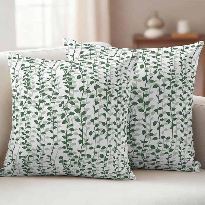 Green Ivy Leaves Outdoor Pillow Covers 18x18 Inch Throw Pillow Covers Set of 2 Waterproof Decorative Pillow Cases Spring Plants Botanical Modern Country Cushion Covers for Patio Furniture Garden Couch