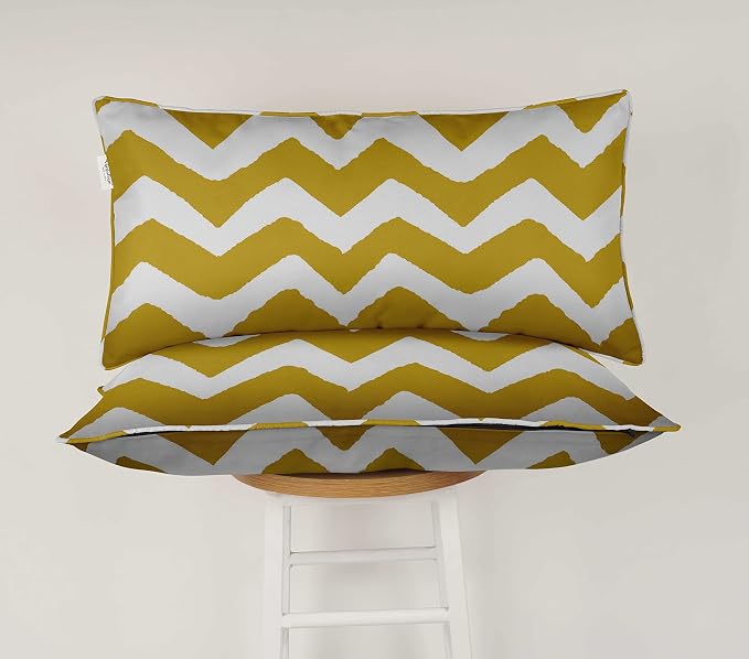 Indoor/Outdoor Polyester Fabric Lumbar Pillow Cover, All-Weather Waterproof Rectangular Cushion Case for Patio Furniture, 12 x 20 Set of 2 - Chevron-54