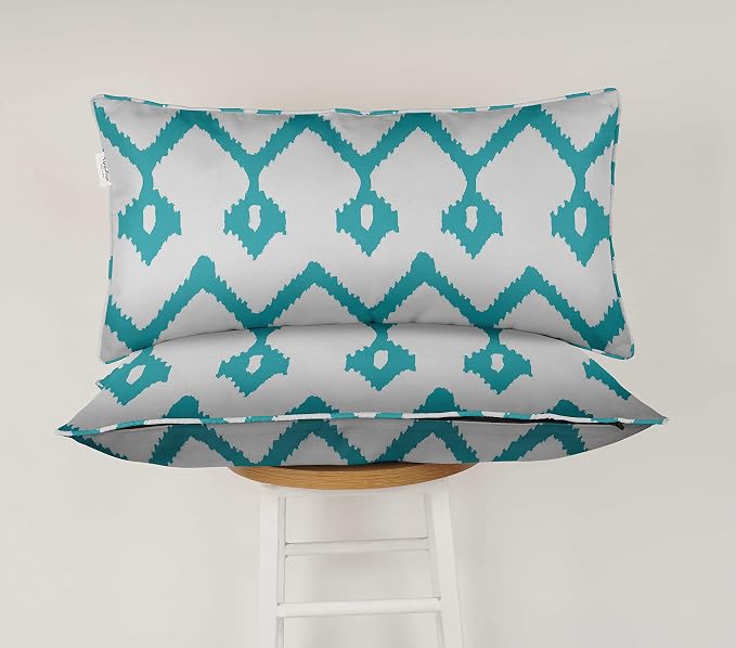 Indoor/Outdoor Polyester Fabric Lumbar Pillow Cover, All-Weather Waterproof Rectangular Cushion Case for Patio Furniture, 12 x 20 Set of 2 - Ikat-57