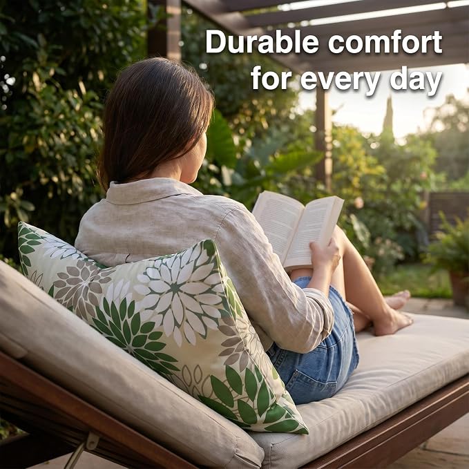 Dahlia Flowers Throw Pillow Covers 12×20 Inches Pack of 2 Outdoor Waterproof Pillow Case Green and Grey Decorative Cushion Covers With Invisible Zipper for Patio Furniture Sofa Garden Living Room