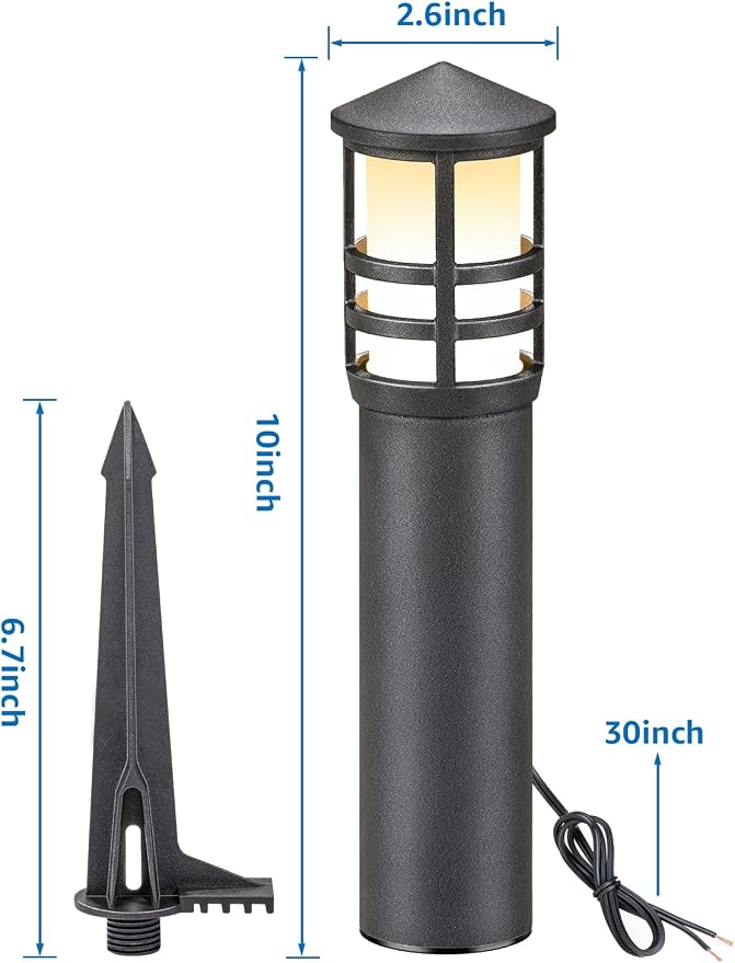 SUNVIE 12-Pack Low Voltage Landscape Pathway Lights 3W Outdoor Landscape Lighting 3000K 12-24V LED Bollard Path Lights Wired CRI 90+ Aluminum Pathway Lighting for Walkway Yard Garden, ETL Listed Cord | IP65 Waterproof, 3000K Warm White, 12-24V AC/DC, A...