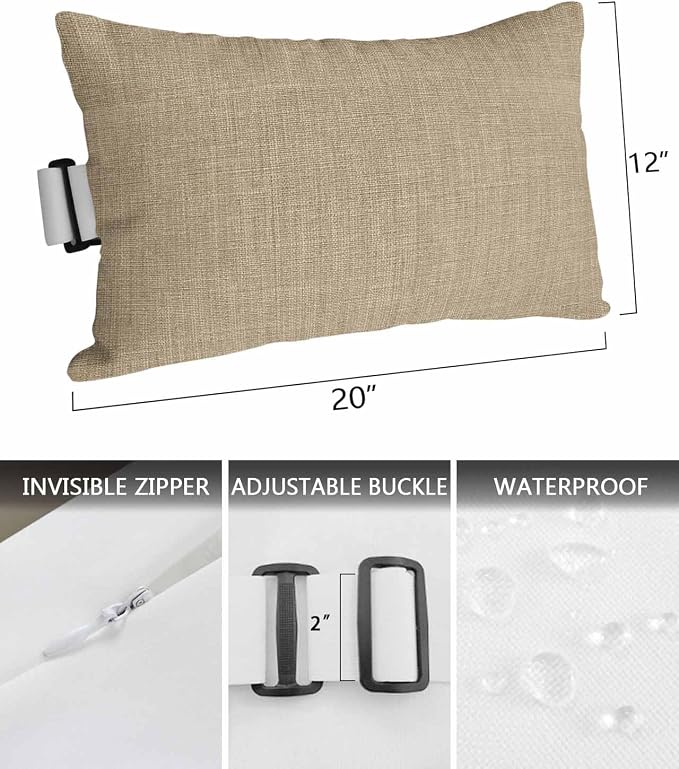 Pack of 4 Outdoor Lumbar Pillow Covers 12x20 Inch, Brown Farmhouse Waterproof Throw Pillow Covers Set, Vintage Country Monochrome Textured Indoor&Outdoor Decorative Cushion Cases for Patio Porch Beach