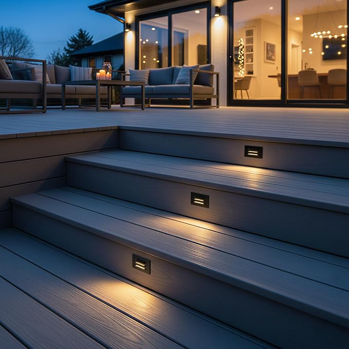 LEONLITE 3-Pack 5CCT 120V LED Step Lights, Louvered, Black | Horizontal, 10%-100% Dimmable, CRI90, ETL, Indoor Outdoor Stair Lights, Wet Location, 2700K/3000K/3500K/4000K/5000K, Aluminum