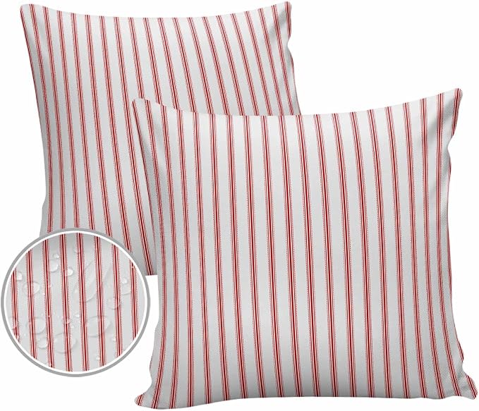 Outdoor Waterproof Throw Pillow Covers Set of 2 Red Stripes Pillowcases 24x24 Inches Red Beige Vertical Striped Patio Decorative Pillows Cushion Case Patio Pillows for Couch Bed Chair Garden