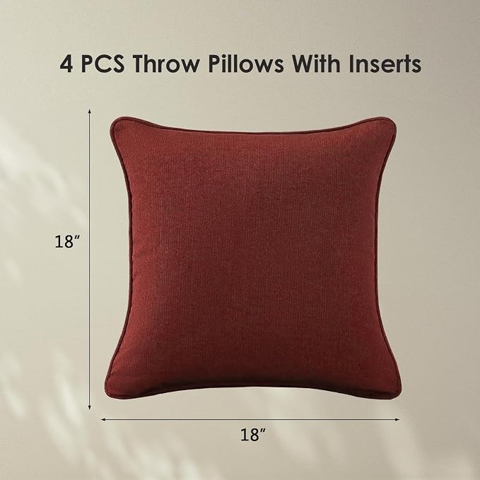 Unimatta Sunbrella Decorative Outdoor Water Repellent Throw Pillows with Inserts, Set of 4, 18" x18" Pillows for Patio, Backyard, Bed, Couch, and Patio Furniture, Spectrum Brick