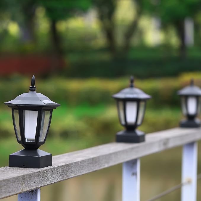 Dynaming Solar Flame Post Lights Outdoor, Solar Powered Lamps Fence Post Cap Lights, Flickering Flame LED Lantern Decorative Waterproof for Garden Deck Patio, Fit 4x4, 5x5 or 6x6 Wooden Posts, 6 Pack