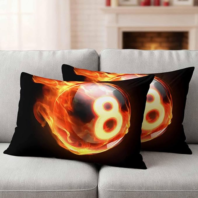 Billiards Outdoor Pillow Covers 20x12 Inch Lumbar Pillow Covers Set of 2 Waterproof Decorative Throw Pillow Cases Modern Buruning Flame Sport Black Background Cushion Covers for Patio Furniture Garden