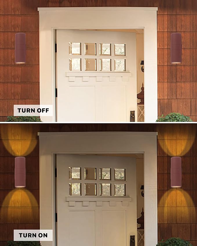 Ken & Ricky Cylinder Outdoor Wall Sconce Lights,Up and Down, Brown,2 Pack | Aluminum Waterproof Outdoor Wall light,No Glare,Exterior Lighting Fixtures,E26 Base,For Porch House Garage Front Door Patio