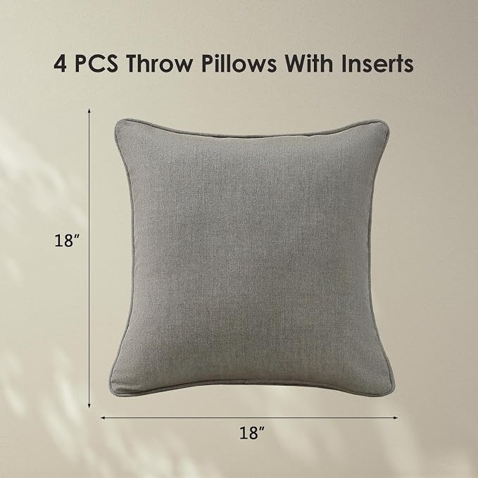 Unimatta Sunbrella Decorative Outdoor Water Repellent Throw Pillows with Inserts, Set of 4, 18" x18" Pillows for Patio, Backyard, Bed, Couch, and Patio Furniture, Cast Shale
