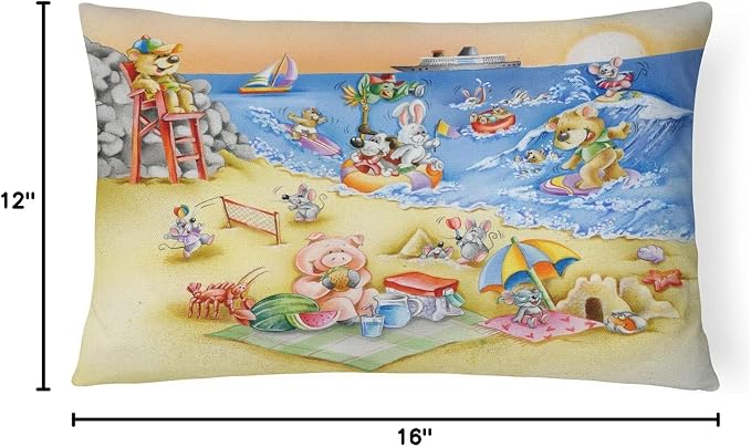 Caroline's Treasures APH6822PW1216 Animals Swimming at The Beach Canvas Fabric Decorative Pillow Machine Washable, Indoor Outdoor Decorative Pillow for Couch, Bed or Patio, 12HX16W