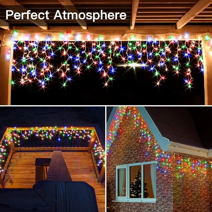 Ollny Icicle Lights for Outside 400LED 32FT, Multicolor Christmas Light with Remote 8Modes Timers Waterproof, Plug in Connectable Hanging Lights for Outdoor Indoor House Roof Holiday