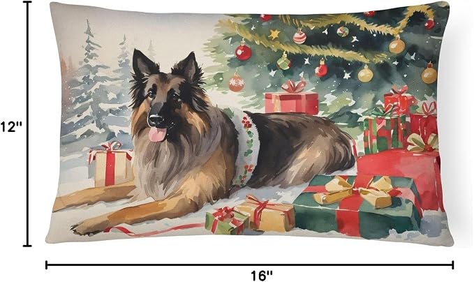 Caroline's Treasures DAC2609PW1216 Belgian Tervuren Cozy Christmas Throw Pillow Machine Washable, Indoor Outdoor Decorative Pillow for Couch, Bed or Patio, 12HX16W