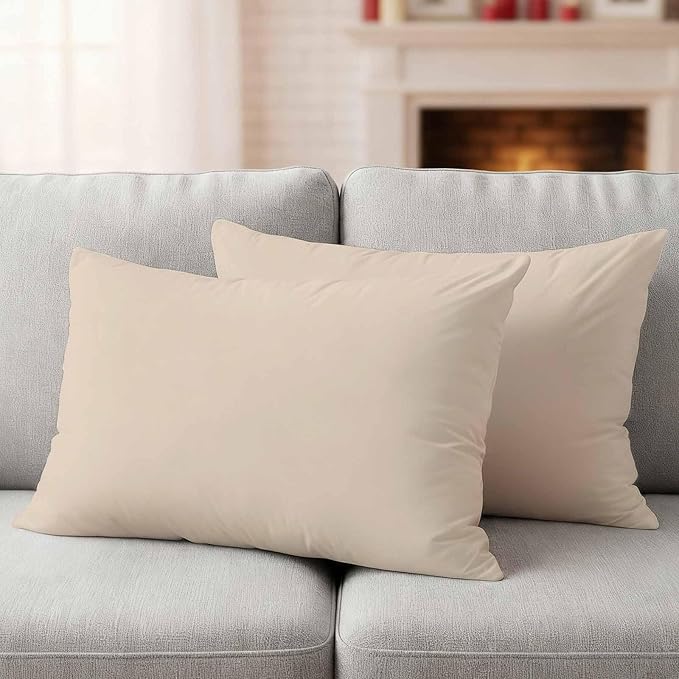 Lumbar Pillow Covers 12 x 20 Inches, Beige Pure Color Waterproof Throw Pillow Cover Set of 2, Aesthetics Contemporary Modern Decorative Rectangle Cushion Covers for Patio/Couch/Garden
