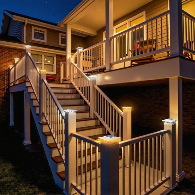 btfarm 4x4 Solar Post Cap Lights Outdoor, 2 Modes 16 LED Fence Deck Post Lights, 6 Pack Waterproof White Solar Powered Lighting Outside Fit 4x4 3.5x3.5 Wooden/Vinyl for Porch Patio Garden
