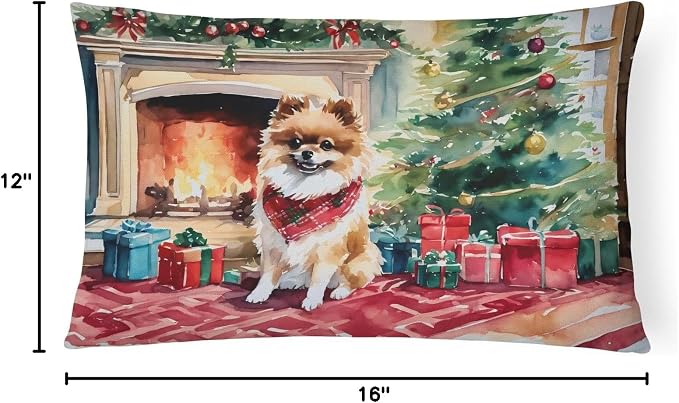 Caroline's Treasures DAC2723PW1216 Pomeranian Cozy Christmas Throw Pillow Machine Washable, Indoor Outdoor Decorative Pillow for Couch, Bed or Patio, 12HX16W