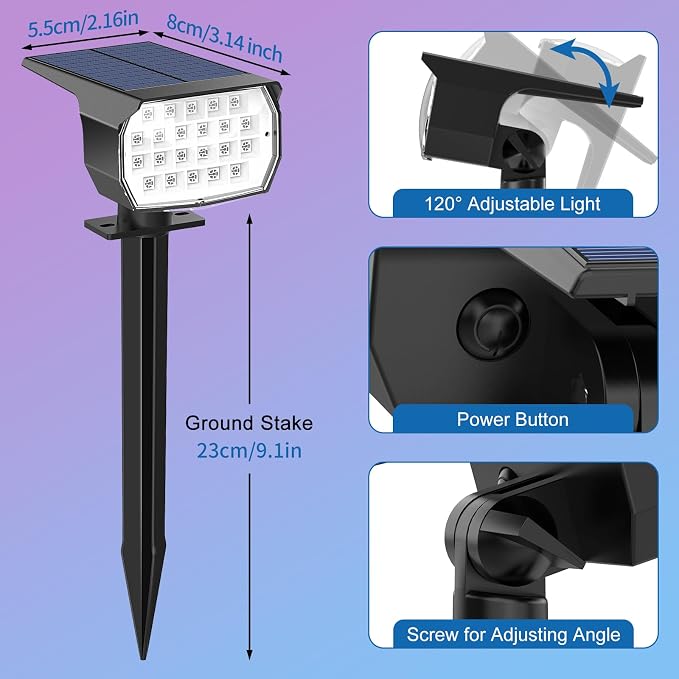 Tadyreal Solar Color Changing Spot Lights Outdoor Waterproof Colored RGB Solar Powered Landscape Lights for Yard 7 Lighting Modes Multicolor Solar Spotlights for Pathway Garden Outside (2 Pack)