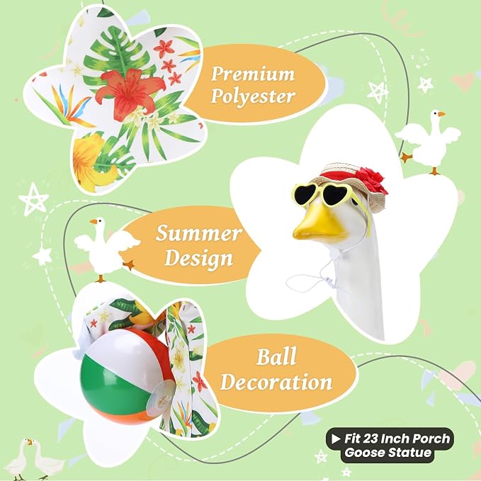 Hawaiian Beach Porch Goose Outfits for 23 Inch Statue | Summer Tropical Shirt with Swim Ball Costume for Cement Statue, Luau Sculpture Clothes for Swimming Pool Party Decoration