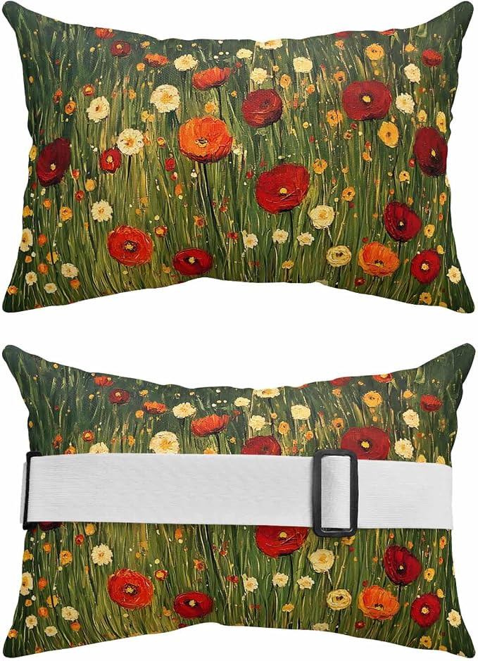 Outdoor Lumbar Cushions with Inserts, Spring Flowers Oil Painting Texture Waterproof Fluffy Fade Body Pillows, Patio Furniture Pillow for Home Balcony Garden Decor 11x16IN