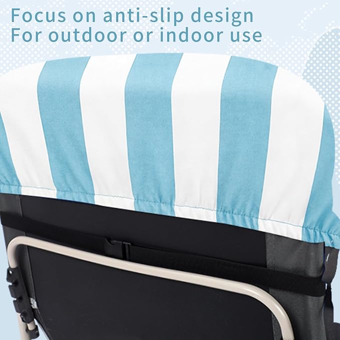 Tudomro Outdoor Chaise Lounge Cushion 66x21x4'' Waterproof & Fade-Resistant Patio Pool Chaise Lounge Cushion Headrest Pillow Tie Replacement Rocking High Back Chair(Blue, White Stripe,Set of 2)