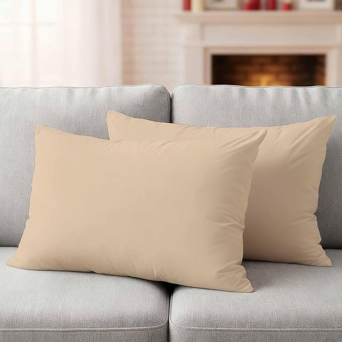 Lumbar Pillow Covers 12 x 20 Inches, Khaki Solid Color Waterproof Throw Pillow Cover Set of 2, Aesthetics Contemporary Luxury Decorative Rectangle Cushion Covers for Patio/Couch/Garden