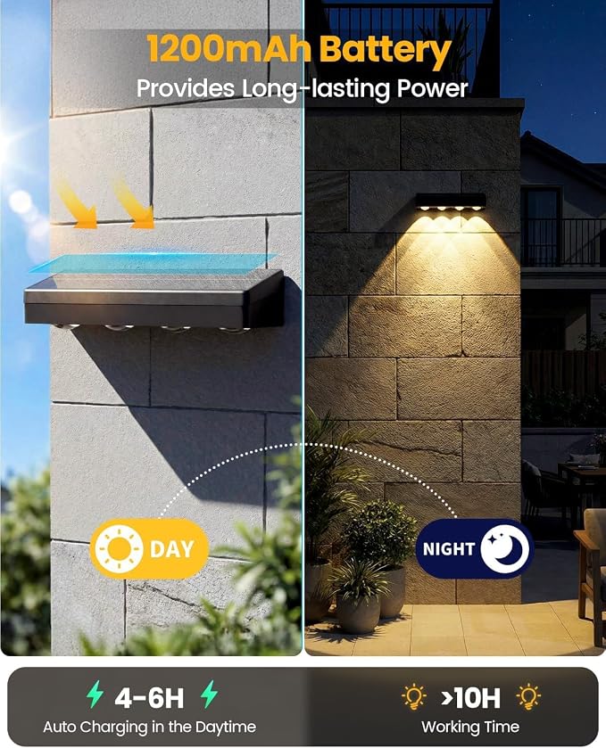 JOFIOS Solar Fence Lights with Remote, Warm White, Cool White and RGB Color Glow LED Solar Lights Outdoor, IP65 Waterproof Solar Wall Lights for Patio, Backyard, Railing, Deck and Wall,8 Pack