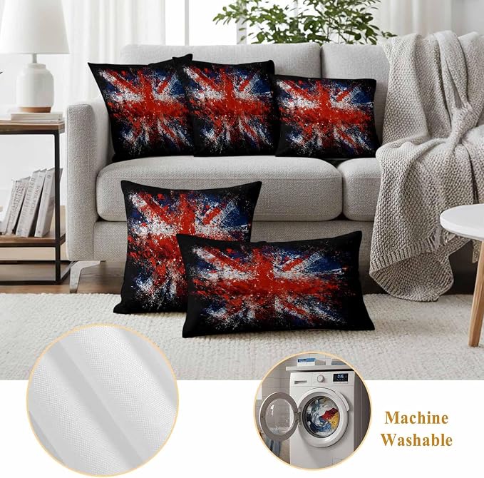 4th of July Outdoor Throw Pillows Covers 16x16 inch Set of 2 Waterproof British Flag Decorative Zippered Cushion Covers for Patio Furniture, Retro National Flag Independence Day Lumbar Pillowcases