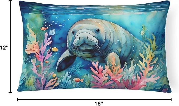 Caroline's Treasures DAC2812PW1216 Manatee Throw Pillow Machine Washable, Indoor Outdoor Decorative Pillow for Couch, Bed or Patio, 12HX16W