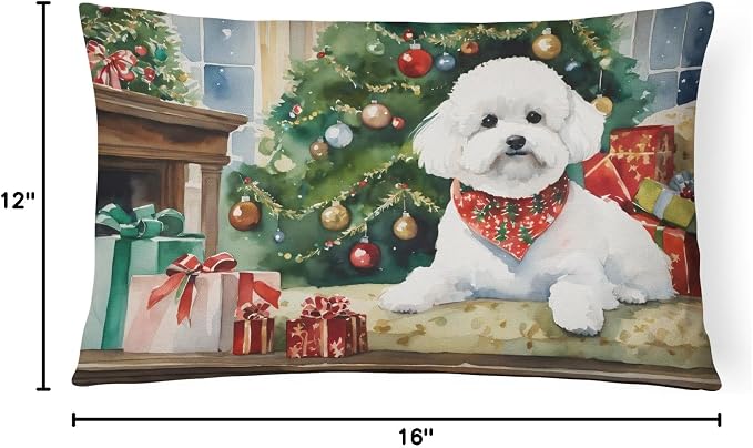 Caroline's Treasures DAC2611PW1216 Bichon Frise Cozy Christmas Throw Pillow Machine Washable, Indoor Outdoor Decorative Pillow for Couch, Bed or Patio, 12HX16W