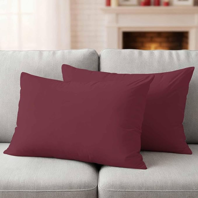 Lumbar Pillow Covers 12 x 20 Inches, Red Solid Color Waterproof Throw Pillow Cover Set of 2, Aesthetics Contemporary Luxury Decorative Rectangle Cushion Covers for Patio/Couch/Garden