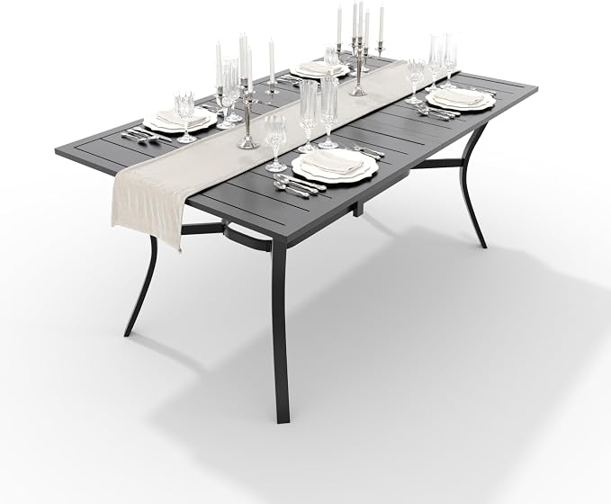 MELLCOM 63''x38'' Outdoor Dining Table for 6, E-Coating Metal Patio Dining Table with 1.57'' Umbrella Hole, All-Weather Black Rectangular Table for Porch, Garden, Backyard, Poolside, Lawn