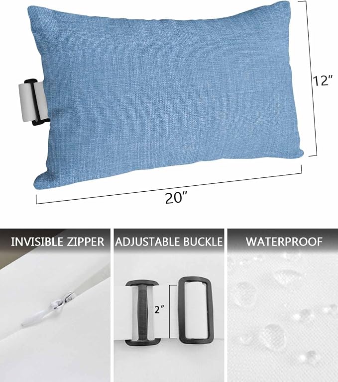 Pack of 4 Outdoor Lumbar Pillow Covers 12x20 Inch, Blue Burlap Texture Waterproof Throw Pillow Covers Set, Farmhouse Vintage Blue Indoor&Outdoor Decorative Cushion Cases for Patio Porch Beach
