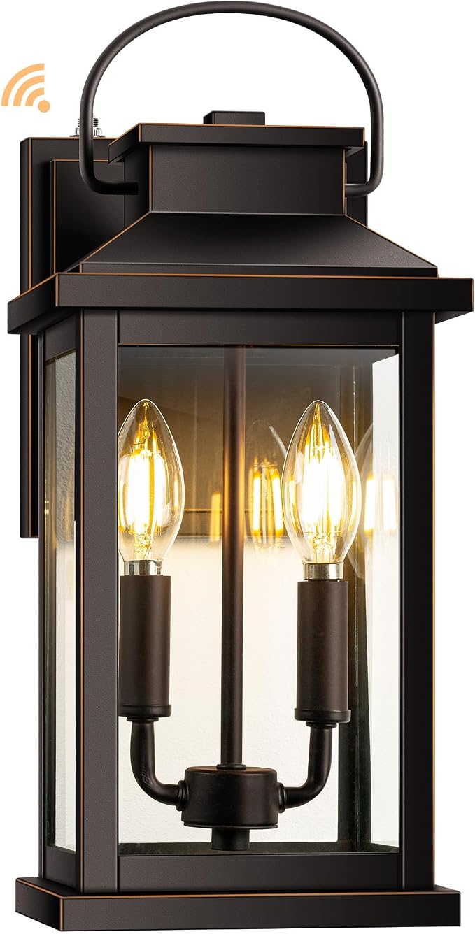 VIANIS Large Dusk to Dawn Outdoor Light Fixture Wall Mount, Waterproof | Anti-rust, Front Door Exterior Wall Sconce Lantern ORB Gold Trim, Farmhouse Outside Wall Lights for House Patio Garage