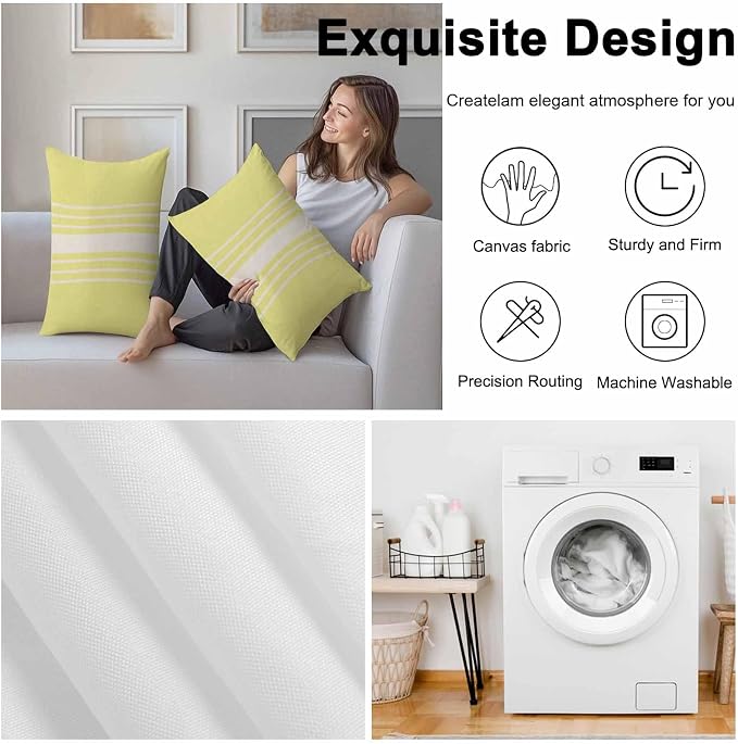 Lumbar Pillow Covers 20x12 Inch Set of 2, Yellow Beige Striped Waterproof Outdoor Cushion Covers, Modern Farmhouse Retro Lines Decorative Pillowcases for Couch, Sofa, Bed, Garden, Patio