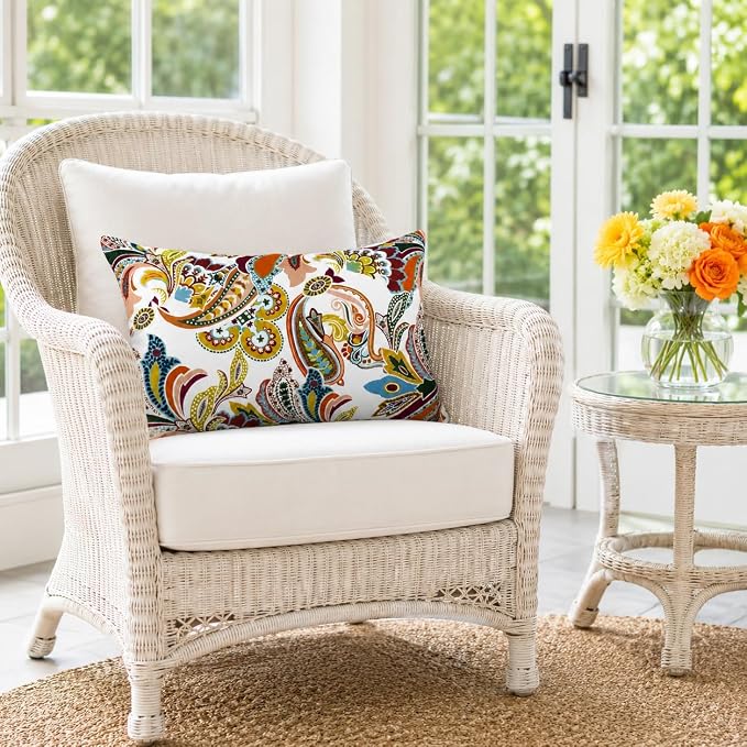 Pack of 2 Patio Lumbar Pillows 12"x20" | Fade Resistant Outdoor Waterproof Lumbar Pillow with Inners Decorative Garden Lumbar Cushions for Home Patio Terrace Sofa
